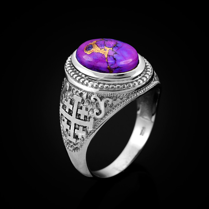 Sterling Silver Jerusalem Cross Purple Copper Turquoise Ring