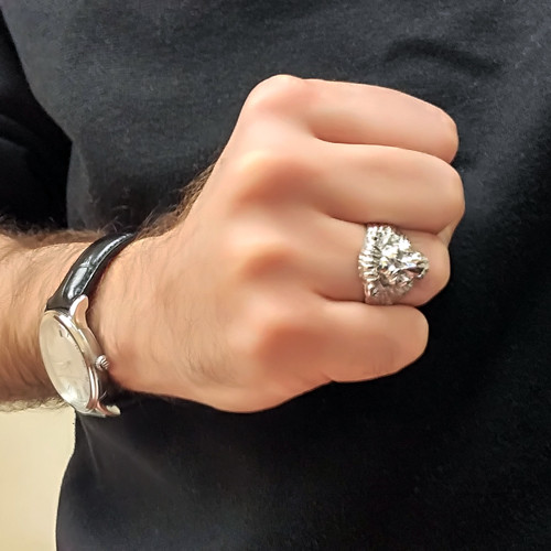 Solid Sterling Silver Lion Head Mens Ring