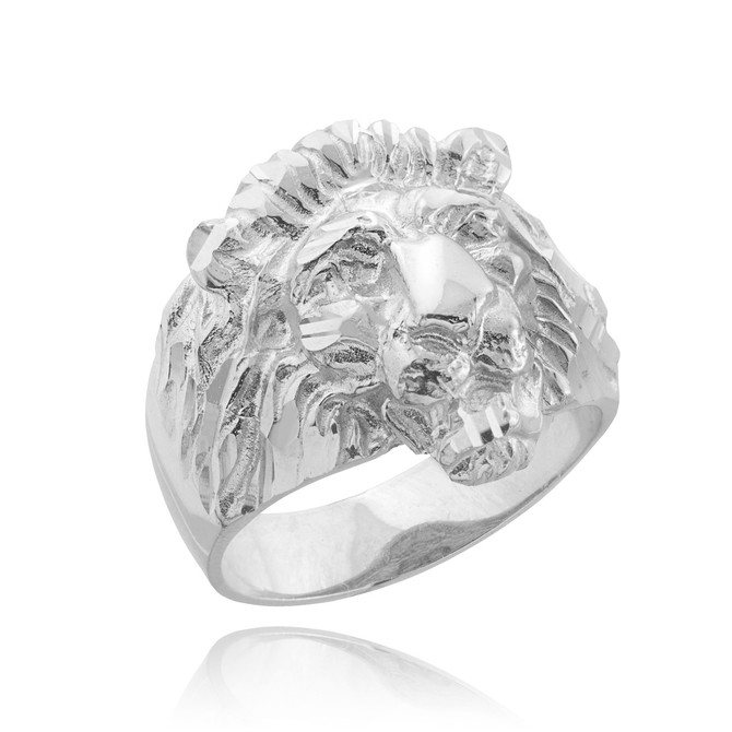 Solid Sterling Silver Lion Head Mens Ring