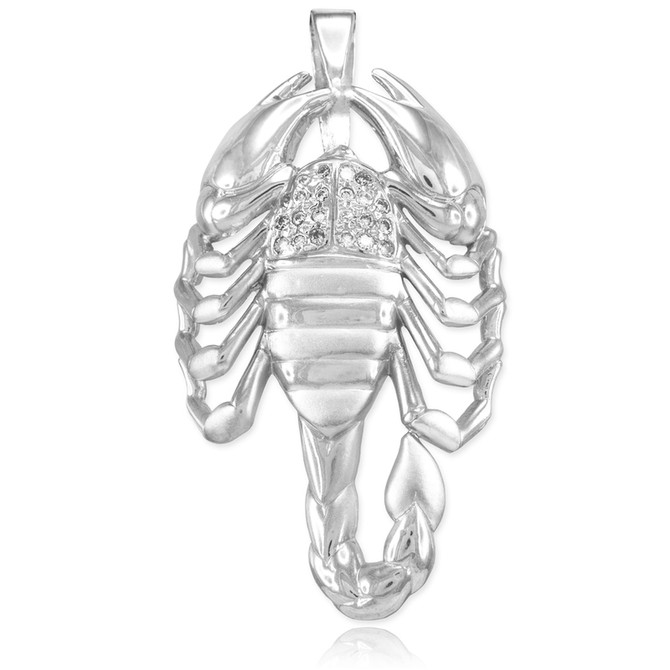 Sterling Silver Mens Scorpion CZ Pendant