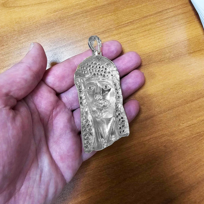 Iced-out Sterling Silver Jesus Face Men's Large CZ Pendant
