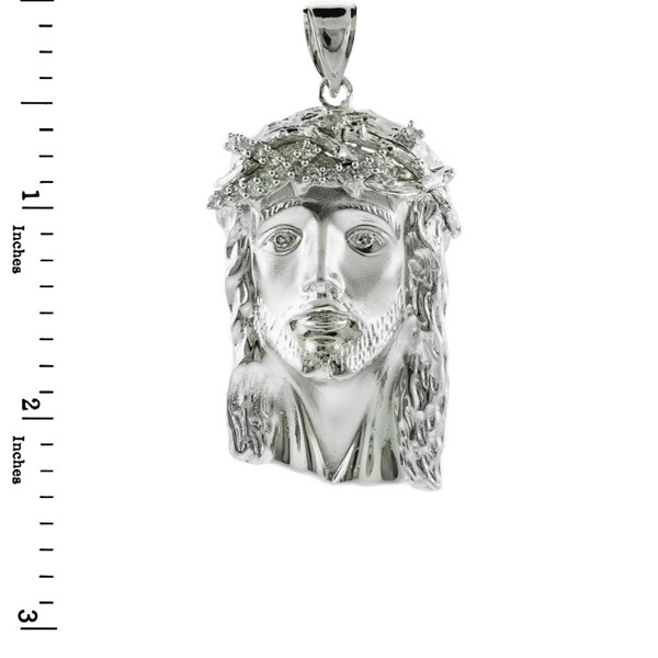 Sterling Silver Jesus Face Mens CZ Pendant