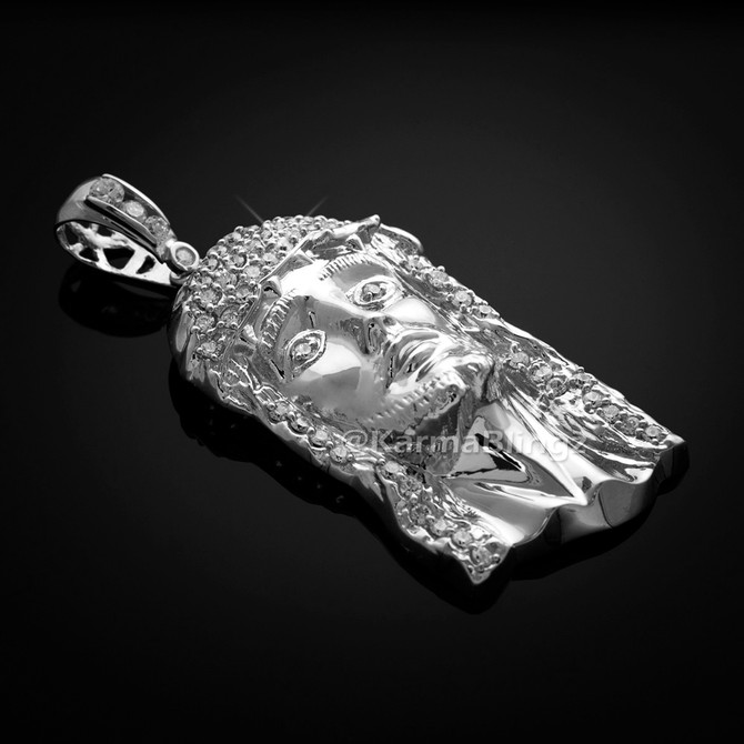 Iced-out Sterling Silver Jesus Face Men's CZ Pendant