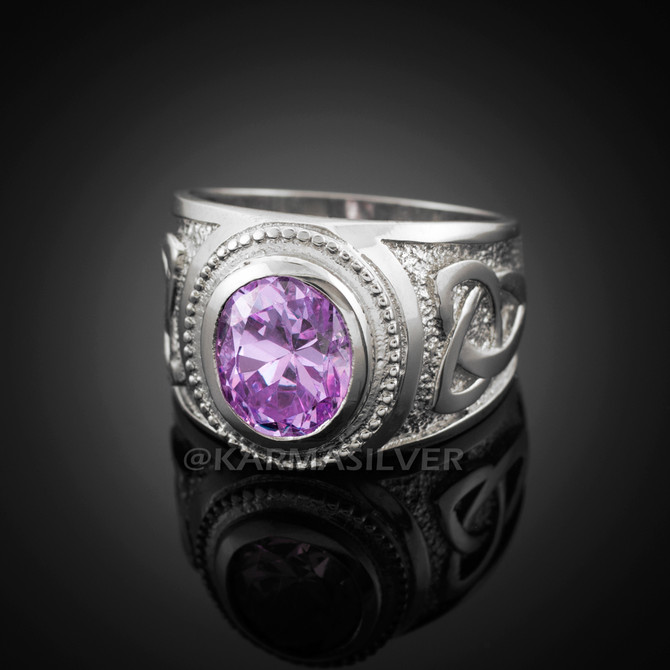 Silver Celtic February Birthstone Ring