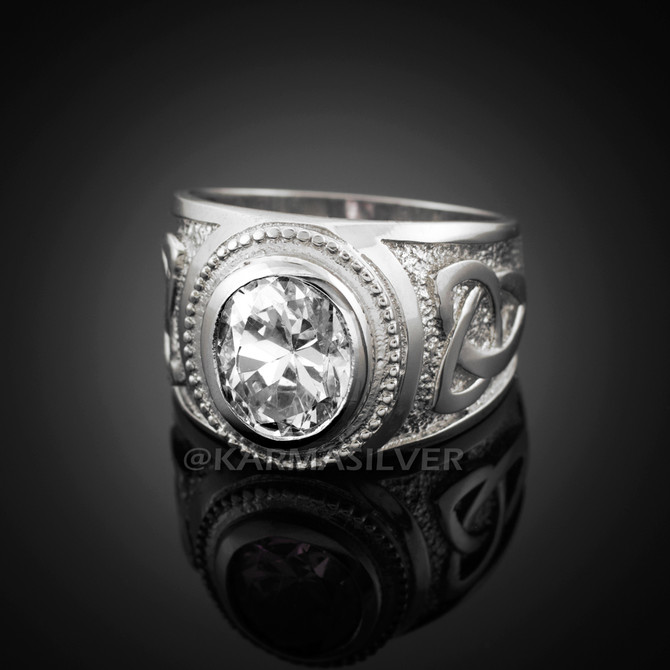 Silver Celtic April Birthstone Ring