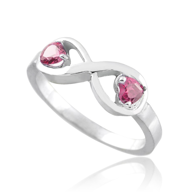 Sterling Silver Infinity Dual Heart CZ Birthstone Ring