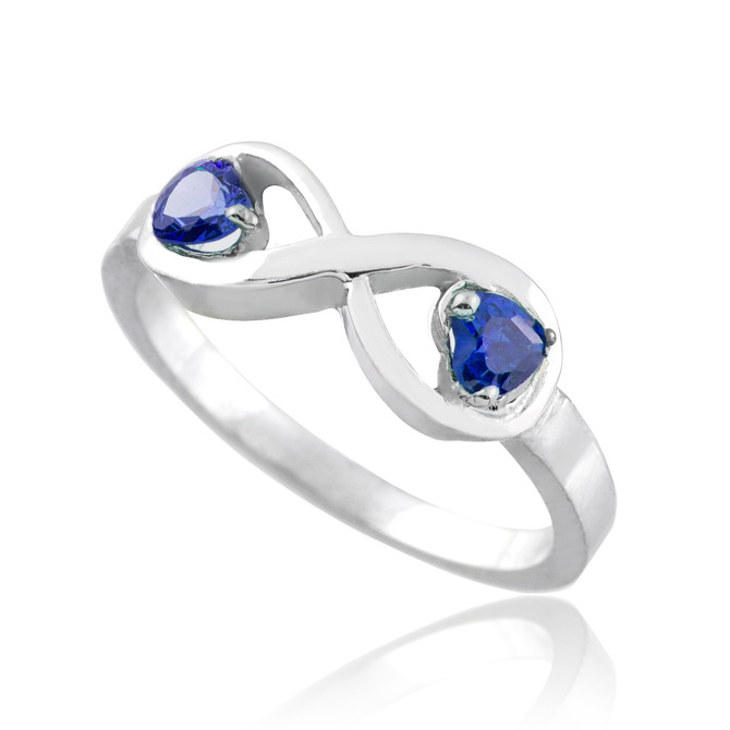 Sterling Silver Infinity Dual Heart CZ Birthstone Ring