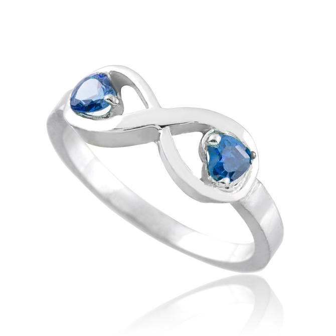 Sterling Silver Infinity Dual Heart CZ Birthstone Ring