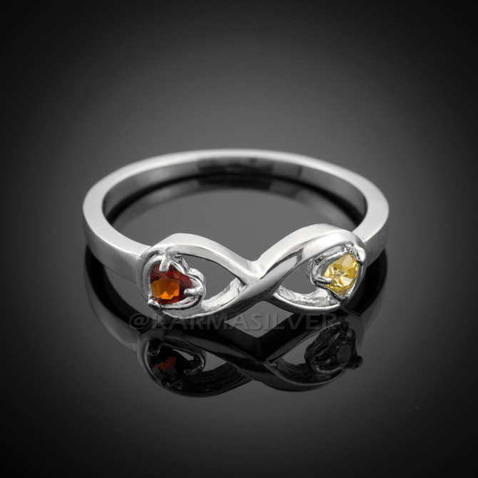 Sterling Silver Infinity Dual Heart CZ Birthstone Ring