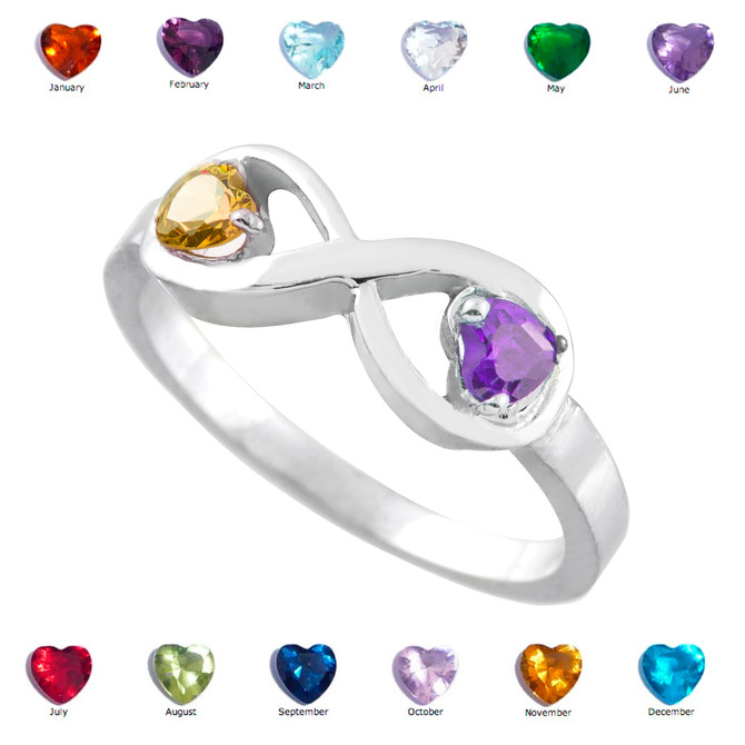 Sterling Silver Infinity Dual Heart CZ Birthstone Ring