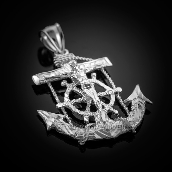 Sterling Silver Mariner Crucifix Cross Anchor Pendant