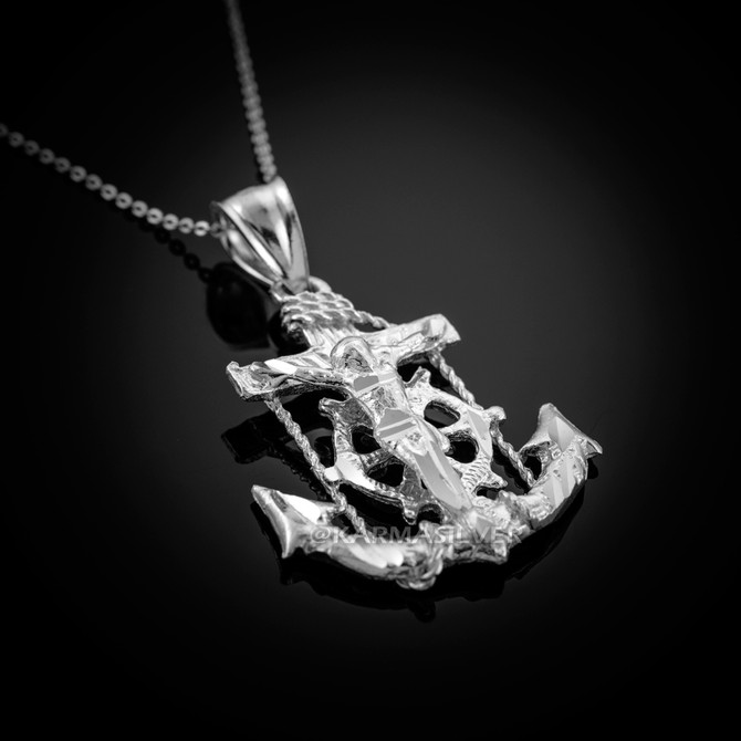 Sterling Silver Mariner Crucifix Anchor Cross Pendant Necklace