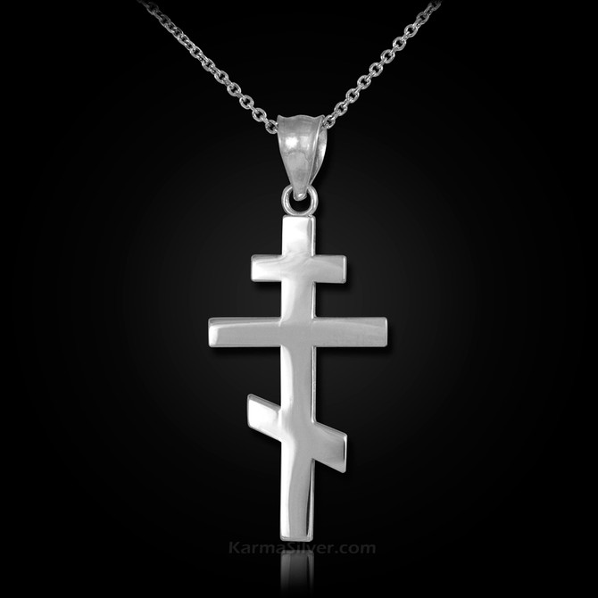 Sterling Silver Plain Orthodox Cross Pendant Necklace
