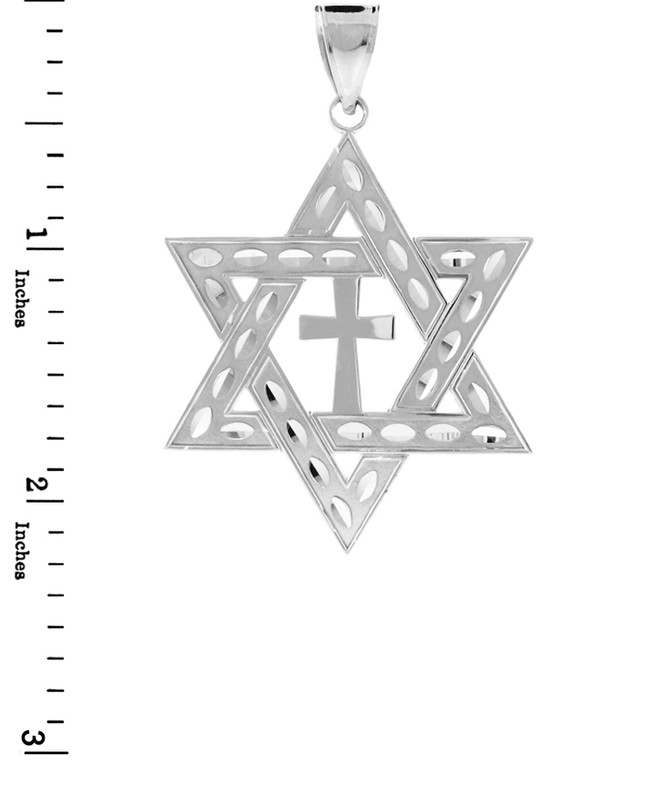 Sterling Silver Jewish Star Of David Cross Pendant (L)