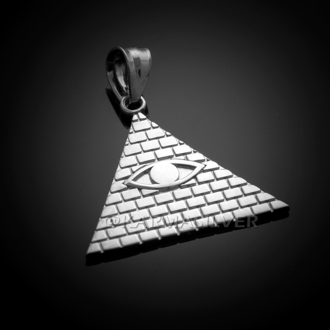 Sterling Silver Illuminati Pyramid All Seeing Eye Pendant Necklace