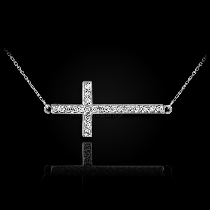Sterling Silver Sideways Cross CZ Necklace