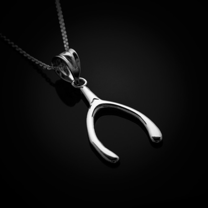 Sterling Silver Polished Wishbone Pendant Necklace