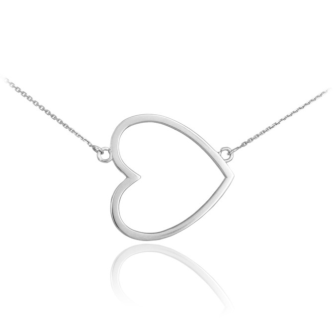 Sterling Silver Sideways Open Heart Necklace