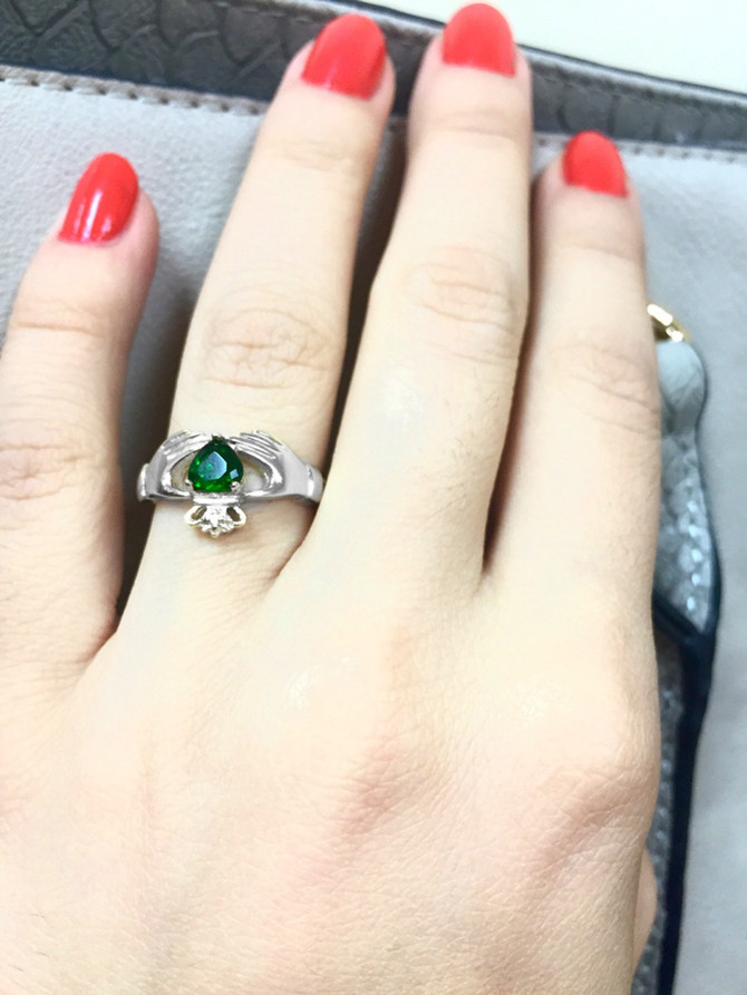 Sterling Silver Claddagh Birthstone CZ Ring