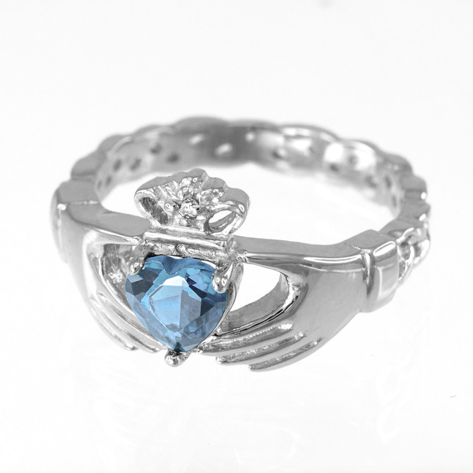 Sterling Silver Claddagh Birthstone CZ Ring