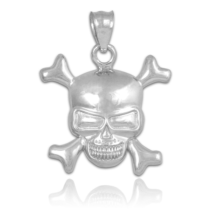 Sterling Silver Skull And Bones Pendant Necklace