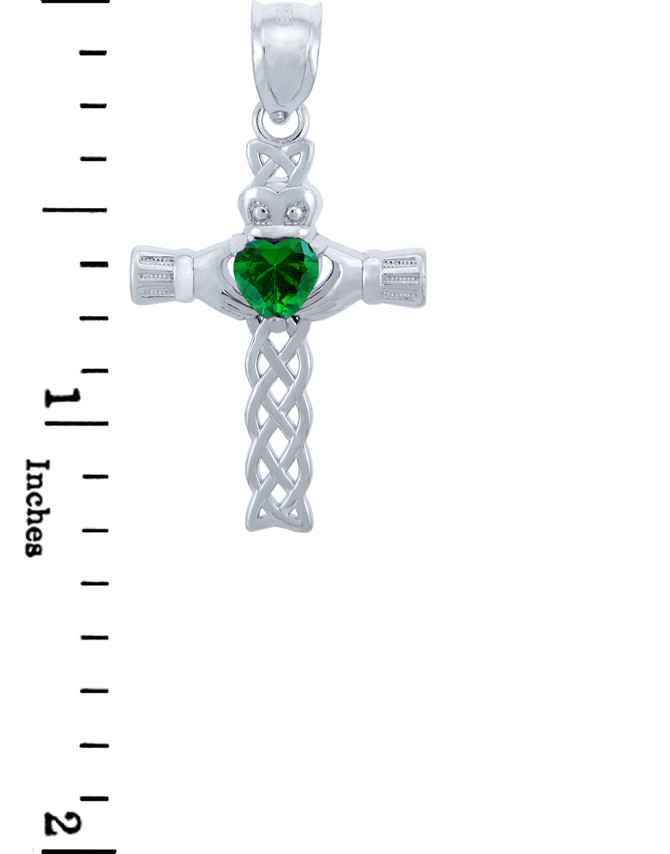 Sterling Silver Claddagh Celtic Cross CZ Birthstone Pendant Necklace