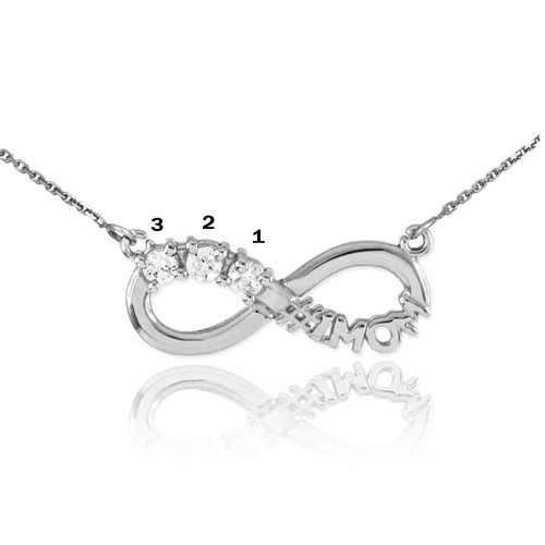 Sterling Silver Infinity #1 MOM Triple Birthstone CZ Necklace