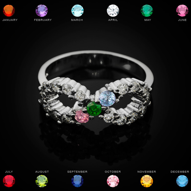 Sterling Silver Infinity Triple Birthstone CZ Ring