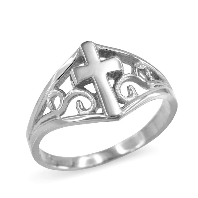 Sterling Silver Filigree Cross Ladies Ring