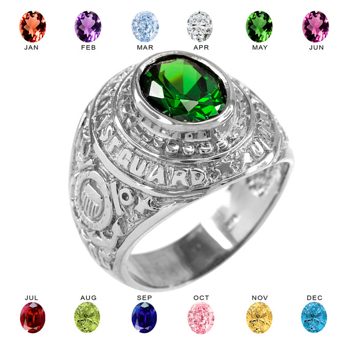 Sterling Silver US Coast Guard Birthstone CZ Ring