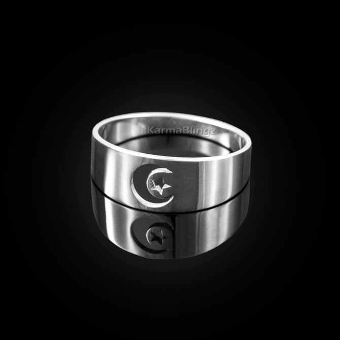 Polished Sterling Silver Islamic Crescent Moon Ring Band
