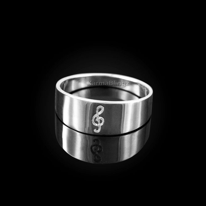 Polished Sterling Silver Treble Clef Music Note Ring Band