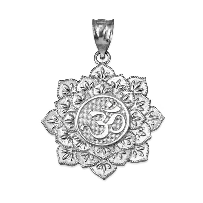 Sterling Silver Om Lotus Mandala Pendant Necklace
