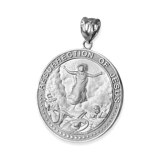 Sterling Silver Resurrection of Jesus Round Medallion Pendant Necklace