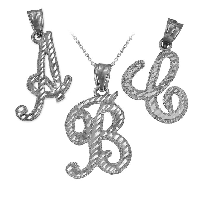 Sterling Silver Sparkle-Cut Letter Initial Script Pendant Necklace