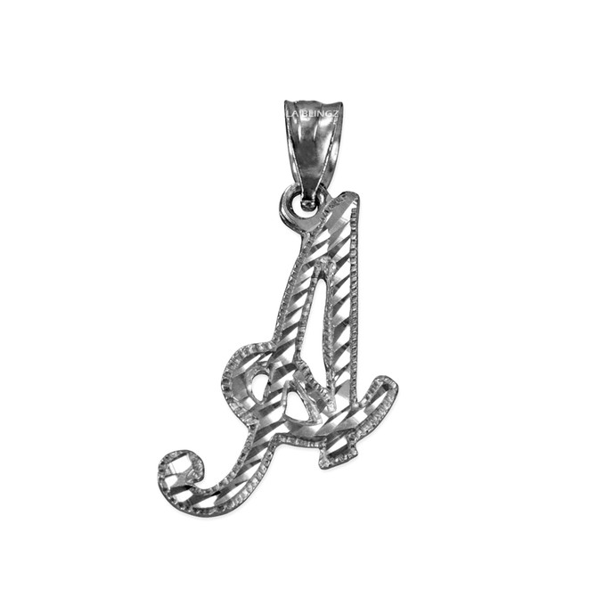 Sterling Silver Sparkle-Cut Letter Initial Script Pendant Necklace