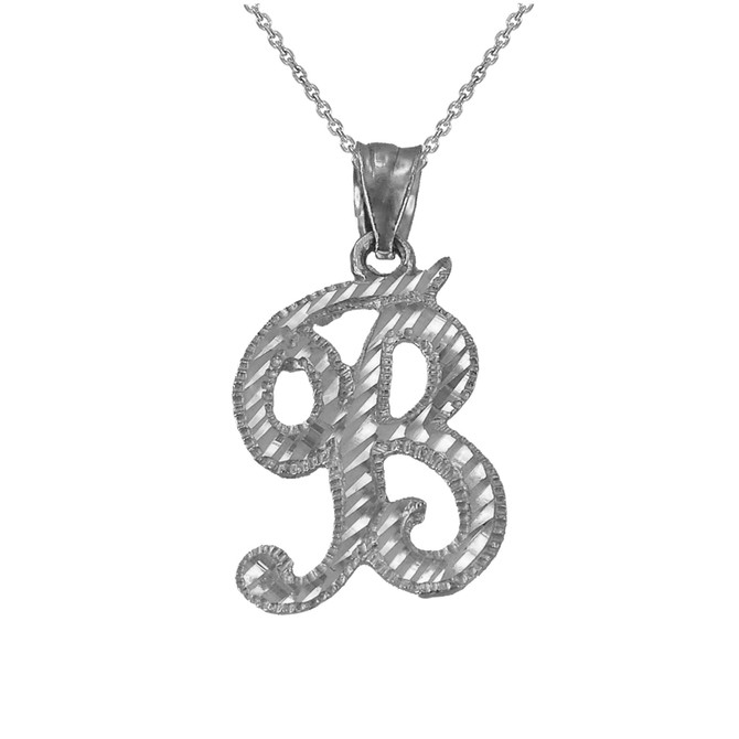 Sterling Silver Sparkle-Cut Letter Initial Script Pendant Necklace