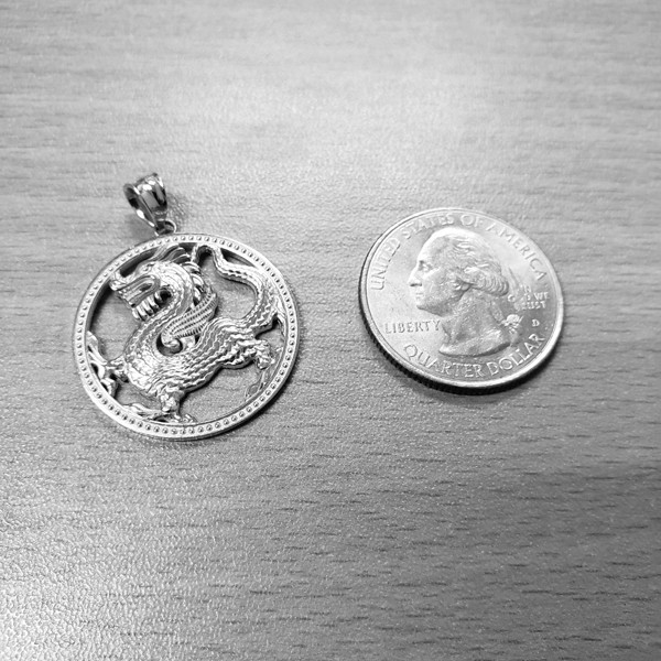 Sterling Silver Chinese Dragon Open Medallion Pendant Necklace