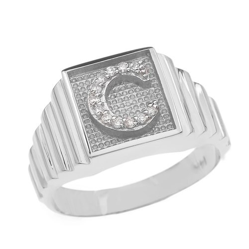 Sterling Silver A-Z Diamond Letter Initial Square Ring