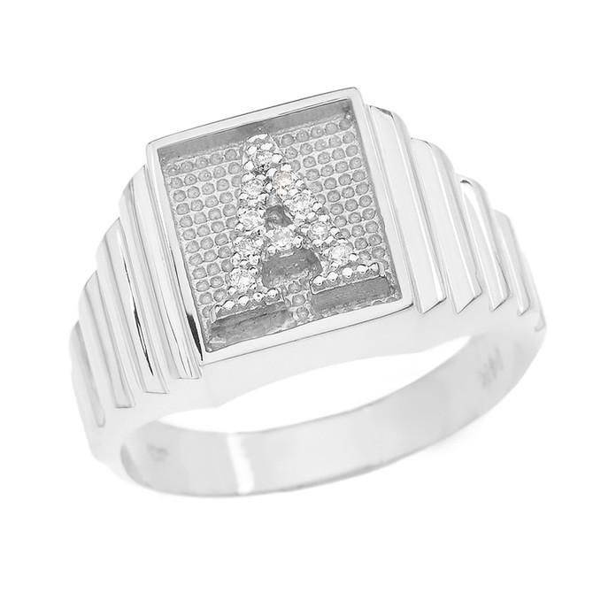 Sterling Silver A-Z Diamond Letter Initial Square Ring