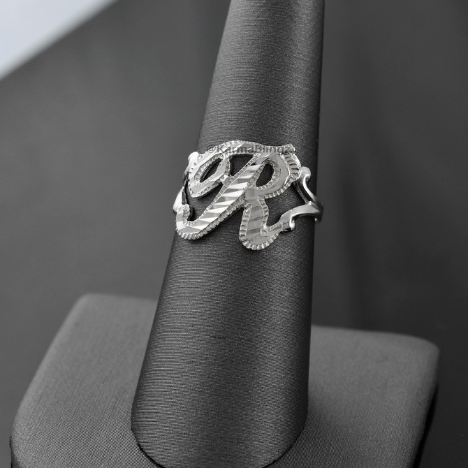 Sterling Silver Sparkle-Cut Letter Initial Script Ring