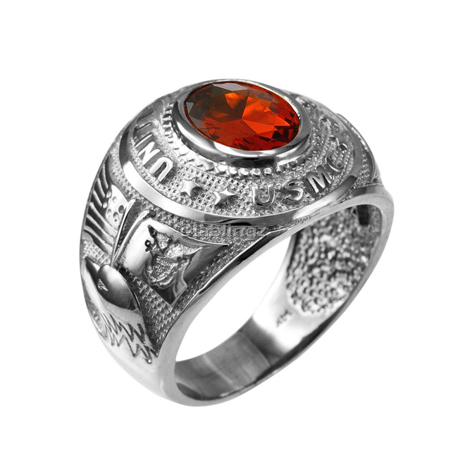 Sterling Silver US Marine Corps USMC Mens Birthstone CZ Ring