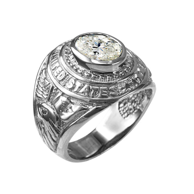 Sterling Silver US Marines USMC Birthstone Ring