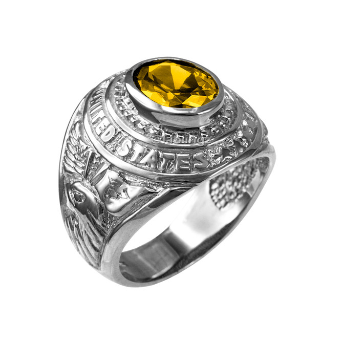 Sterling Silver US Marines USMC Birthstone Ring