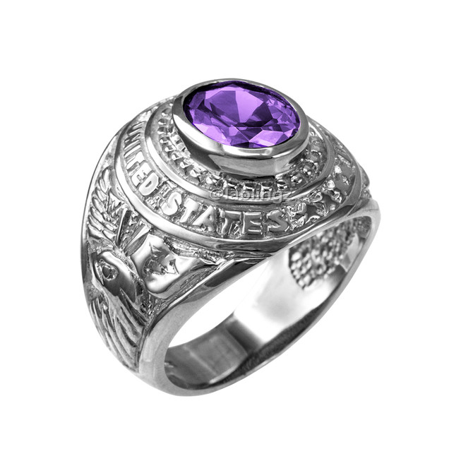 Sterling Silver US Marines USMC Birthstone Ring