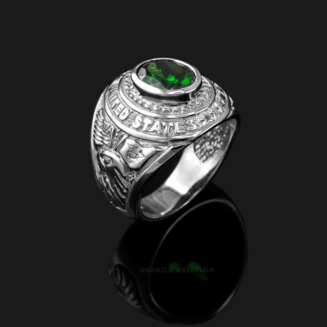 Sterling Silver US Marines USMC Birthstone Ring