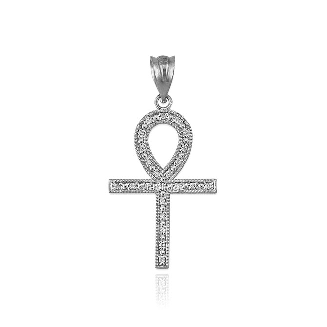Sterling Silver Egyptian Ankh Cross CZ Pendant Necklace