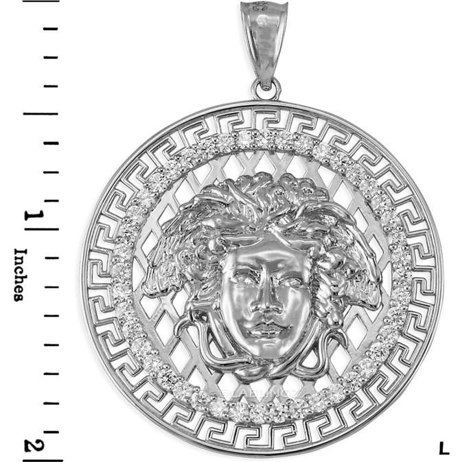 Sterling Silver Medusa CZ Medallion Pendant (S/L)