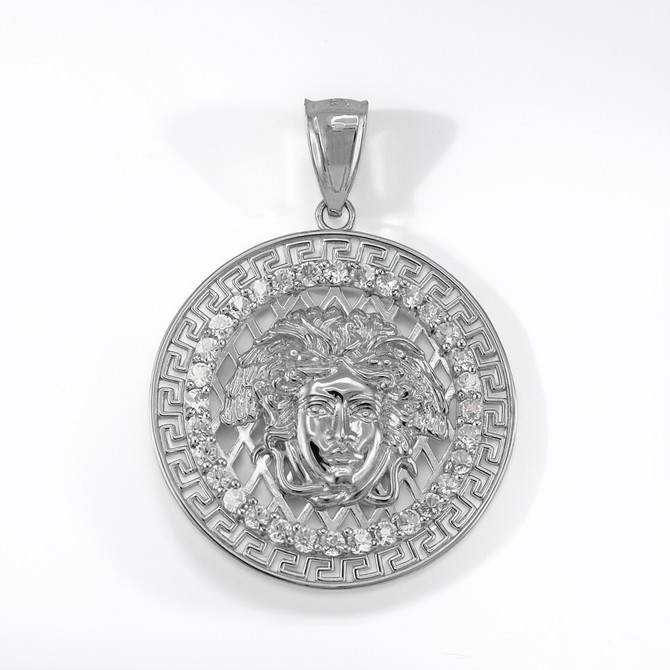 Sterling Silver  Medusa CZ Medallion Pendant Necklace