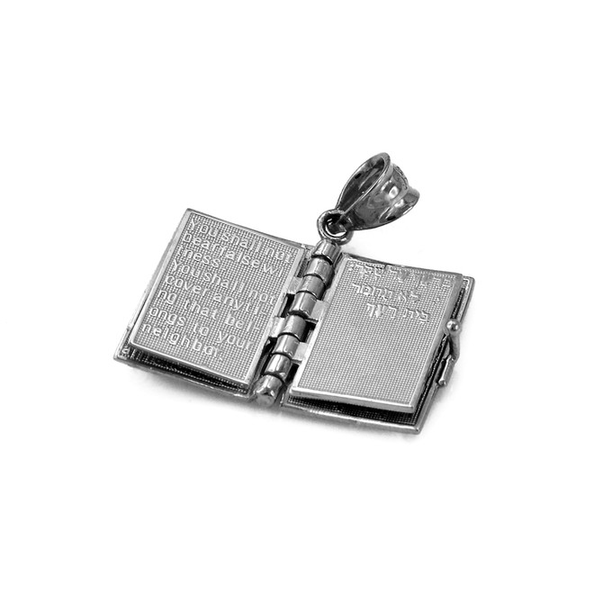 Sterling Silver Judaic 10 Commandments 3D Jewish Bible Necklace